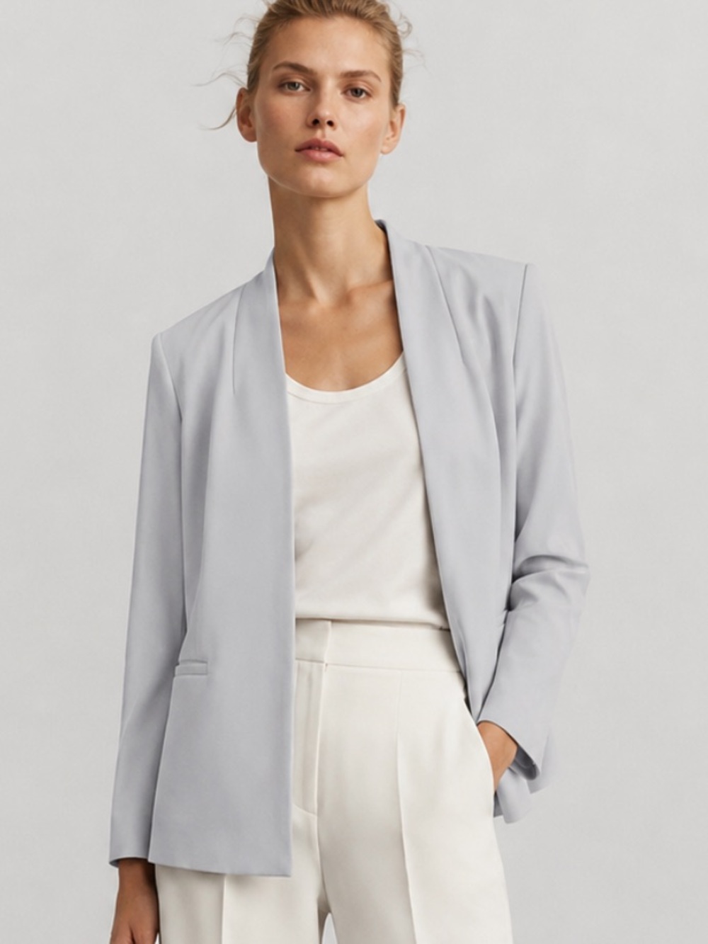 Reiss Tailored Aura Open Front Blazer Jacket in Light Grey